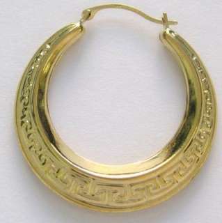   Real Yellow Gold Greek Key Hoops Hoop Earrings Large 28mm New  