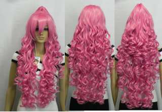 l005 pink long curly cosplay Split  Type wig + wig cap  
