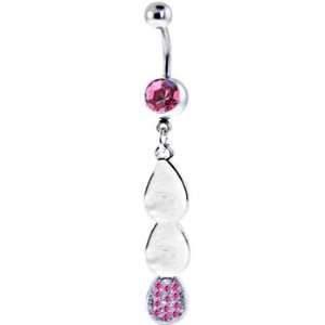  Passion Pink DEWDROP JEWELED Paved Dangle Belly Ring 
