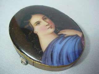 Victorian hand painted antique porcelain portrait pin brooch.