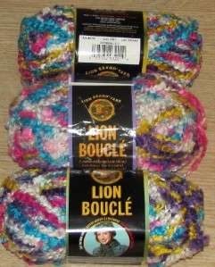 Lot 3 Lion Brand BOUCLE Acrylic Mohair Blend Yarn #201 SPRINKLES 
