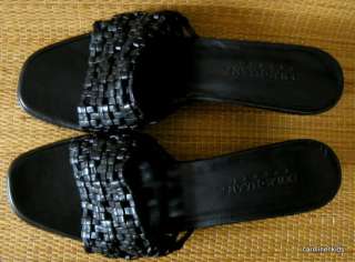 Black Leather Cole Haan Resort Ladies Wedge Sandals Shoes sz 10.5 N AA 