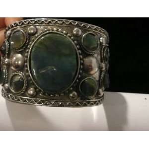  Antq/Vntg Silver Agate Indian Sari Cuff Bracelet Bangle 