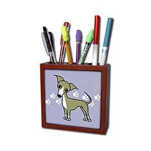 Cute Italian Greyhound Fawn Tan Blue Pawprint Background   Tile Pen 