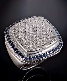 David Yurman diamond pave and sapphire square ring   