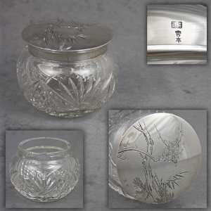    Dresser Jar, Glass w/ Sterling Lid Asian Design