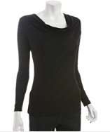 Cielo black striped jersey long sleeve draped scoop neck top style 
