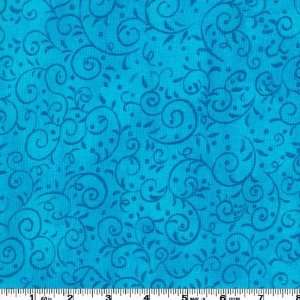  45 Wide Winter Joy Scrolls Turquoise Fabric By The Yard 