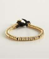 Ettika black leather and gold beaded toggle bracelet style# 319290401