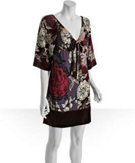 Hale Bob burgundy floral silk jersey tie detail dress   up to 