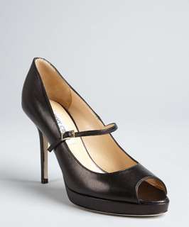 Jimmy Choo black leather Amina buckle peep toe pumps