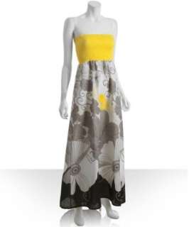 KAS yellow floral cotton Talia strapless maxi dress   up to 