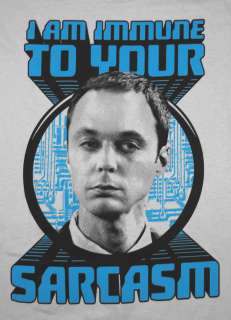   Bang Theory Sheldon Immune To Sarcasm Funny TV Show T Shirt Tee  