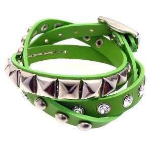    Green 3 Effect Stud Italian Calf Leather Wrap Bracelet Jewelry