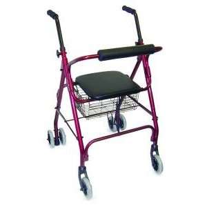  Aluminum Rollator with Weight Activated Brakes, Burgundy 