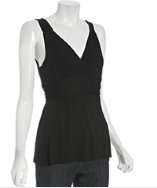 Three Dots black jersey ruched cross front tank style# 312668101