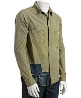 PRPS khaki denim military button front shirt