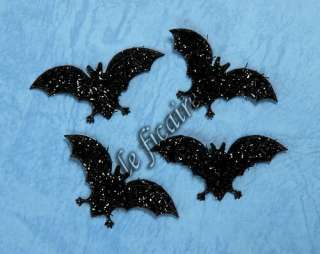   Glitter Halloween Bat Appliques Costume Card Making Bows x50 Black