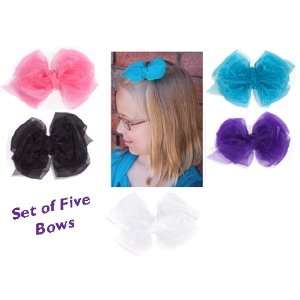 Girls sheer hair bows in pink, white, black, purple, turquoise for 