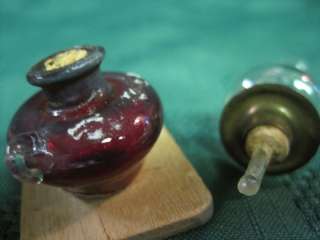 RARE ANTIQUE PERFUME BOTTLE w/DAUBER SHAPED LIKE OLD OIL LAMP RUBY 