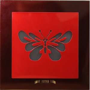  Metal Wall Art   Red Frame Gray Butterfly   Stainless 