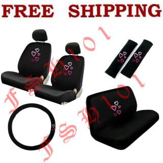 Brand New Pink Mutilcolor Hearts 2 Front ( headrest ) 1 Rear Seat 