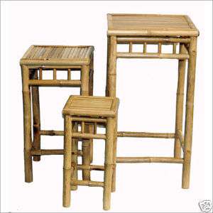 Bamboo Stools or Plant Stands 3 Piece Square Nesting  