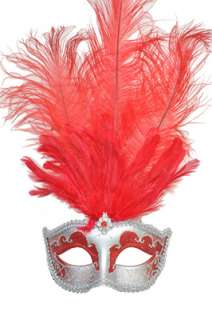 Colombina Festa Venetian Mardi Gras Mask (Red/Silver)  