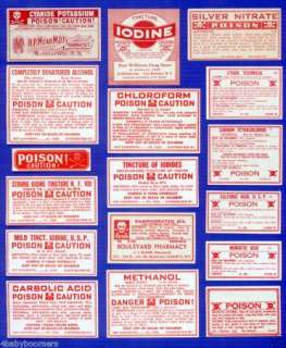 17~ALL POISON~Antique DRUG STORE Medicine BOTTLE Labels  