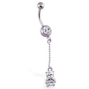    Navel ring with dangling jeweled teddy bear on chain Jewelry