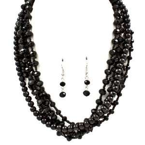    Black Necklace and Earring SET / Multi Strand / Faux Peral / Bead 
