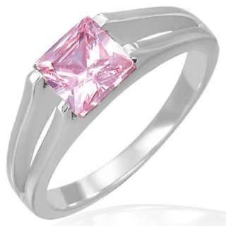 Stainless Steel Split Band Pink CZ Promise Ring SZ 7 s87  