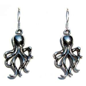 Octopus Dangle Earrings in Antiqued Silver on 925 Sterling 