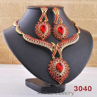 W28937 red rhinestrone girls Necklace Earring 1set  