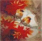 xstitch kit two birds in red maple leaves with dmc