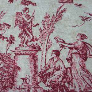 French Country RED Crimson TOILE COTTON Fabric ANGEL ANIMALS 8+ Yards 