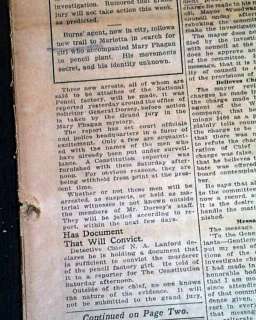 JEW LEO FRANK Mary Phagan Murder 1913 Atlanta Newspaper  