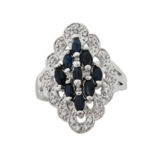 Natural 0.36ct Marquise Blue Sapphire Silver Ring  