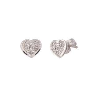 10k White Gold Diamond Accent Pave Heart Stud Earrings (0.048 cttw, I 