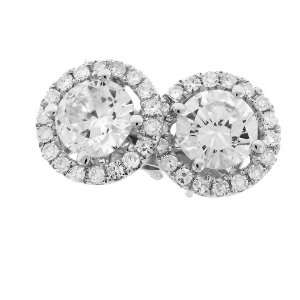  1.70 ct 5.2 mm Diamond Stud Earrings Pave Set Halo 14K 