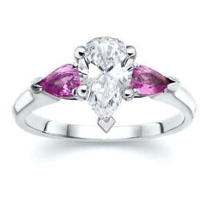   CT PEAR DIAMOND W PEAR PINK SAPPHIRE RING 18K Samuel David Jewelry