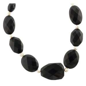   Onyx and Freshwater Cultured Pearl Beaded Necklace, 15+3 Extender