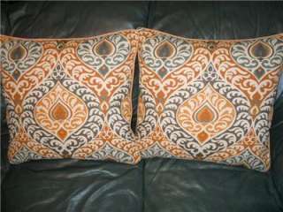 Designer Throw pillows printed Linen rich colors PAIR  