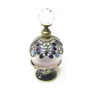    Purple Butterfly and Flower Round Glass Perfume Bottle Beauty
