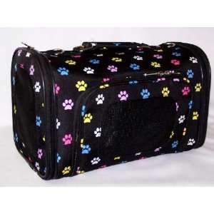   Pet Carrier   Black with Multi Colored Paw Prints   Small Everything