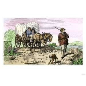  Pioneer Family Moving West in a Covered Wagon, 1840s 