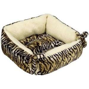  Plush Square Pet Bed with Bowties  Fabric BROWN  Size 