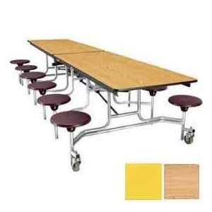   Cafeteria Stool Unit With Plywood Top, Light Oak Top/Yellow Stools