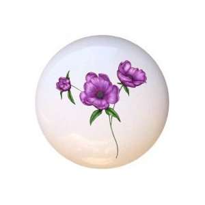  Anemone Purple Flowers Floral Drawer Pull Knob