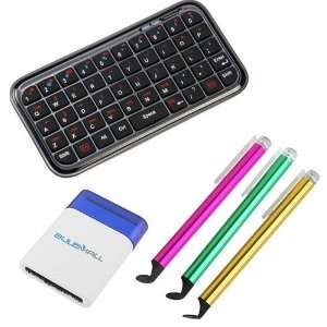  GTMax Bluetooth Wireless Mini Keyboard + 3 colors Stylus with Flat 